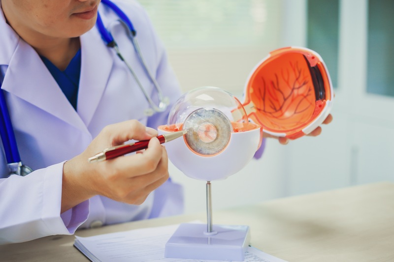 doctor using a diagram to describe a cataract